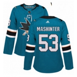 Womens Adidas San Jose Sharks 53 Brandon Mashinter Premier Teal Green Home NHL Jersey 