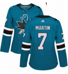 Womens Adidas San Jose Sharks 7 Paul Martin Authentic Teal Green Home NHL Jersey 