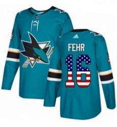 Youth Adidas San Jose Sharks 16 Eric Fehr Authentic Teal Green USA Flag Fashion NHL Jerse