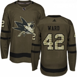 Youth Adidas San Jose Sharks 42 Joel Ward Authentic Green Salute to Service NHL Jersey 