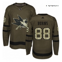 Youth Adidas San Jose Sharks 88 Brent Burns Authentic Green Salute to Service NHL Jersey 