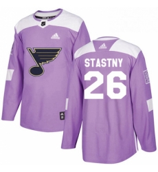 Mens Adidas St Louis Blues 26 Paul Stastny Authentic Purple Fights Cancer Practice NHL Jersey 