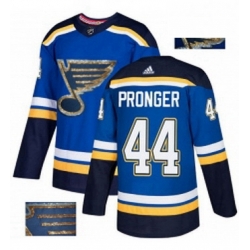 Mens Adidas St Louis Blues 44 Chris Pronger Authentic Royal Blue Fashion Gold NHL Jersey 