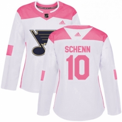 Womens Adidas St Louis Blues 10 Brayden Schenn Authentic WhitePink Fashion NHL Jersey 