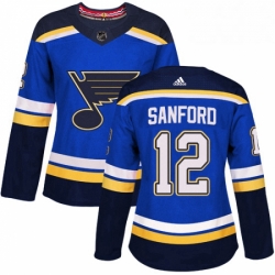 Womens Adidas St Louis Blues 12 Zach Sanford Authentic Royal Blue Home NHL Jersey 