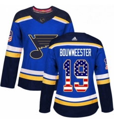 Womens Adidas St Louis Blues 19 Jay Bouwmeester Authentic Blue USA Flag Fashion NHL Jersey 