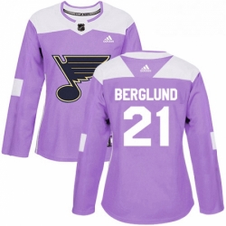 Womens Adidas St Louis Blues 21 Patrik Berglund Authentic Purple Fights Cancer Practice NHL Jersey 