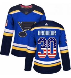 Womens Adidas St Louis Blues 30 Martin Brodeur Authentic Blue USA Flag Fashion NHL Jersey 