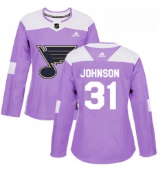 Womens Adidas St Louis Blues 31 Chad Johnson Authentic Purple Fights Cancer Practice NHL Jersey 