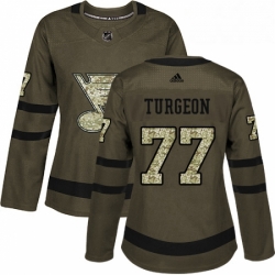 Womens Adidas St Louis Blues 77 Pierre Turgeon Authentic Green Salute to Service NHL Jersey 