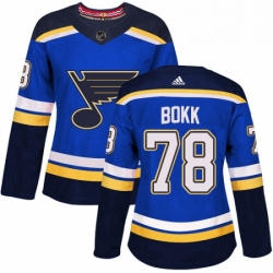 Womens Adidas St Louis Blues 78 Dominik Bokk Authentic Royal Blue Home NHL Jersey 