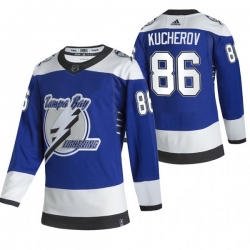 Men Tampa Bay Lightning 86 Nikita Kucherov Blue Adidas 2020 21 Reverse Retro Alternate NHL Jersey