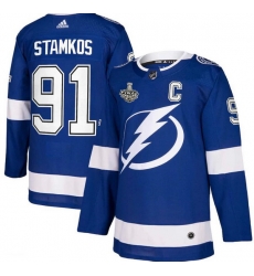 Men Tampa Bay Lightning 91 Steven Stamkos Blue 2020 Stanley Cup Champions Adidas Jersey