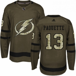 Mens Adidas Tampa Bay Lightning 13 Cedric Paquette Authentic Green Salute to Service NHL Jersey 