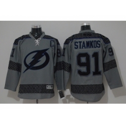 NHL Tampa Bay Lightning #91 Steven Stamkos Charcoal Cross Check Fashion jerseys