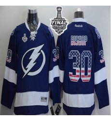 Tampa Bay Lightning #30 Ben Bishop Blue USA Flag Fashion 2015 Stanley Cup Stitched NHL Jersey