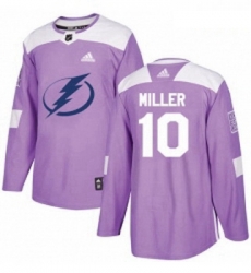 Youth Adidas Tampa Bay Lightning 10 JT Miller Authentic Purple Fights Cancer Practice NHL Jersey 