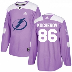 Youth Adidas Tampa Bay Lightning 86 Nikita Kucherov Authentic Purple Fights Cancer Practice NHL Jersey 