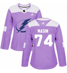 Womens Adidas Tampa Bay Lightning 74 Dominik Masin Authentic Purple Fights Cancer Practice NHL Jersey 