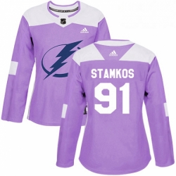 Womens Adidas Tampa Bay Lightning 91 Steven Stamkos Authentic Purple Fights Cancer Practice NHL Jersey 