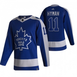 Men Toronto Maple Leafs 11 Zach Hyman Blue Adidas 2020 21 Reverse Retro Alternate NHL Jersey