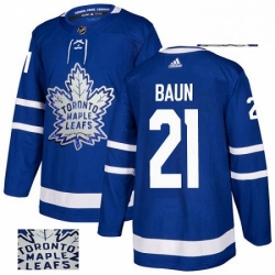 Mens Adidas Toronto Maple Leafs 21 Bobby Baun Authentic Royal Blue Fashion Gold NHL Jersey 