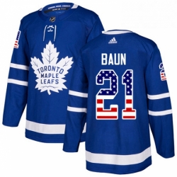 Mens Adidas Toronto Maple Leafs 21 Bobby Baun Authentic Royal Blue USA Flag Fashion NHL Jersey 