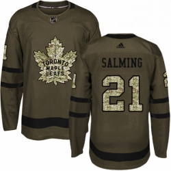 Mens Adidas Toronto Maple Leafs 21 Borje Salming Authentic Green Salute to Service NHL Jersey 