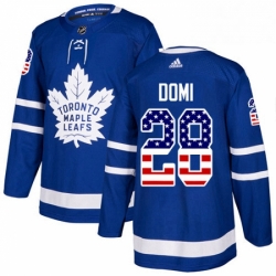 Mens Adidas Toronto Maple Leafs 28 Tie Domi Authentic Royal Blue USA Flag Fashion NHL Jersey 