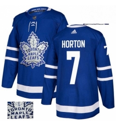 Mens Adidas Toronto Maple Leafs 7 Tim Horton Authentic Royal Blue Fashion Gold NHL Jersey 