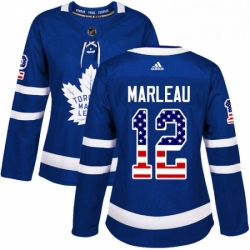 Womens Adidas Toronto Maple Leafs 12 Patrick Marleau Authentic Royal Blue USA Flag Fashion NHL Jersey 