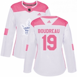 Womens Adidas Toronto Maple Leafs 19 Bruce Boudreau Authentic WhitePink Fashion NHL Jersey 