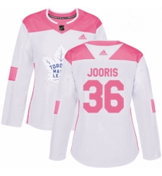 Womens Adidas Toronto Maple Leafs 36 Josh Jooris Authentic White Pink Fashion NHL Jersey 