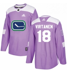 Mens Adidas Vancouver Canucks 18 Jake Virtanen Authentic Purple Fights Cancer Practice NHL Jersey 