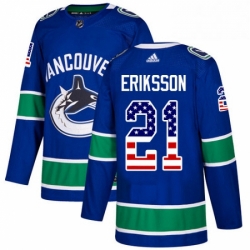 Mens Adidas Vancouver Canucks 21 Loui Eriksson Authentic Blue USA Flag Fashion NHL Jersey 