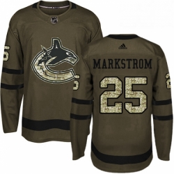 Mens Adidas Vancouver Canucks 25 Jacob Markstrom Authentic Green Salute to Service NHL Jersey 