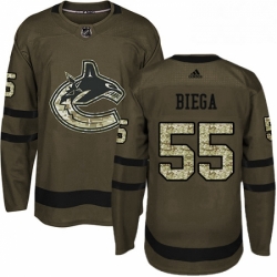 Mens Adidas Vancouver Canucks 55 Alex Biega Premier Green Salute to Service NHL Jersey 