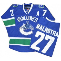 Vancouver Canucks 27 Manny Malhotra Home Blue Jerseys A Patch