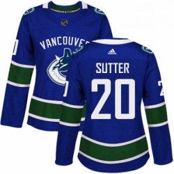 Womens Adidas Vancouver Canucks 20 Brandon Sutter Authentic Blue Home NHL Jersey 