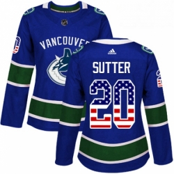 Womens Adidas Vancouver Canucks 20 Brandon Sutter Authentic Blue USA Flag Fashion NHL Jersey 