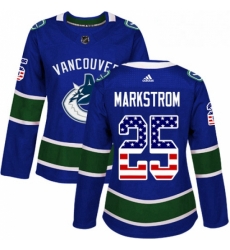 Womens Adidas Vancouver Canucks 25 Jacob Markstrom Authentic Blue USA Flag Fashion NHL Jersey 