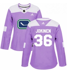 Womens Adidas Vancouver Canucks 36 Jussi Jokinen Authentic Purple Fights Cancer Practice NHL Jersey 