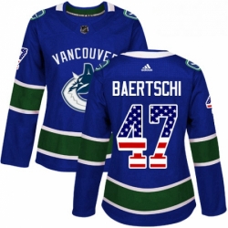 Womens Adidas Vancouver Canucks 47 Sven Baertschi Authentic Blue USA Flag Fashion NHL Jersey 