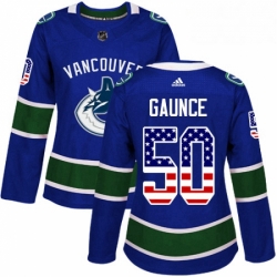 Womens Adidas Vancouver Canucks 50 Brendan Gaunce Authentic Blue USA Flag Fashion NHL Jersey 