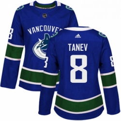 Womens Adidas Vancouver Canucks 8 Christopher Tanev Authentic Blue Home NHL Jersey 