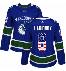 Womens Adidas Vancouver Canucks 8 Igor Larionov Authentic Blue USA Flag Fashion NHL Jersey 