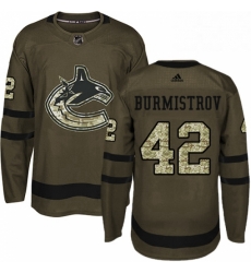 Youth Adidas Vancouver Canucks 42 Alex Burmistrov Premier Green Salute to Service NHL Jersey 