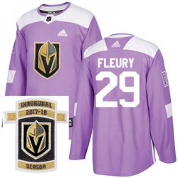 Adidas Golden Knights #29 Marc Andre Fleury Purple Authentic Fights Cancer Stitched NHL Inaugural Season Patch Jersey