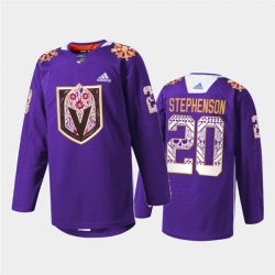 Men Vegas Golden Knights 20 Chandler Stephenson Purple Hispanic Heritage Warmup Stitched Jersey