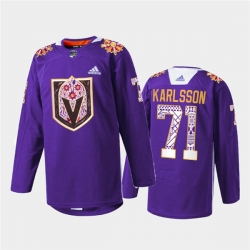 Men Vegas Golden Knights 71 William Karlsson Purple Hispanic Heritage Warmup Stitched Jersey